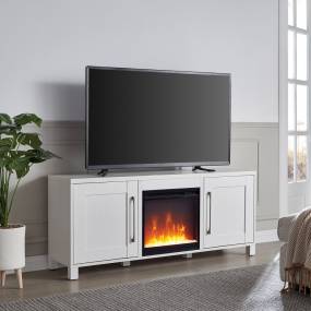 Chabot Rectangular TV Stand with Crystal Fireplace for TV's up to 65" in White - Hudson and Canal TV1426