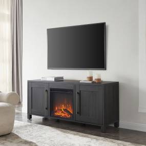 Chabot Rectangular TV Stand with Log Fireplace for TV's up to 65" in Charcoal Gray - Hudson and Canal TV1429