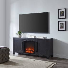 Chabot Rectangular TV Stand with Log Fireplace for TV's up to 65" in Black Grain - Hudson and Canal TV1430