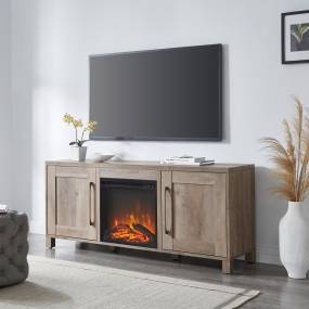 Chabot Rectangular TV Stand with Log Fireplace for TV's up to 65" in Gray Oak - Hudson and Canal TV1432