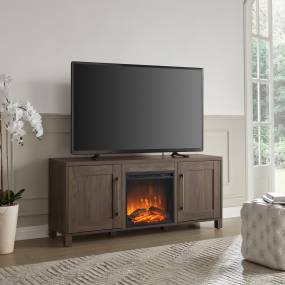 Chabot Rectangular TV Stand with Log Fireplace for TV's up to 65" in Alder Brown - Hudson and Canal TV1433