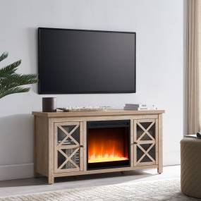 Colton Rectangular TV Stand with Crystal Fireplace for TV's up to 55" in White Oak - Hudson and Canal TV1442
