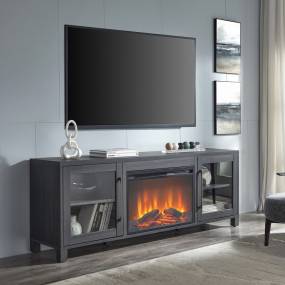 Quincy Rectangular TV Stand with 26" Log Fireplace for TV's up to 80" in Charcoal Gray - Hudson and Canal TV1478
