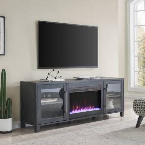 Quincy Rectangular TV Stand with 26" Crystal Fireplace for TV's up to 80" in Charcoal Gray - Hudson and Canal TV1479