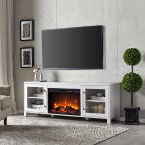 Quincy Rectangular TV Stand with 26" Log Fireplace for TV's up to 80" in White - Hudson and Canal TV1480