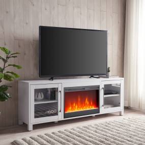 Quincy Rectangular TV Stand with 26" Crystal Fireplace for TV's up to 80" in White - Hudson and Canal TV1481