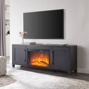 Quincy Rectangular TV Stand with 26" Log Fireplace for TV's up to 80" in Charcoal Gray - Hudson and Canal TV1482