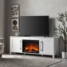 Quincy Rectangular TV Stand with 26" Log Fireplace for TV's up to 80" in White - Hudson and Canal TV1484