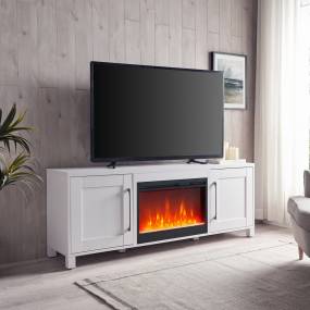 Chabot Rectangular TV Stand with 26" Crystal Fireplace for TV's up to 80" in White - Hudson and Canal TV1485