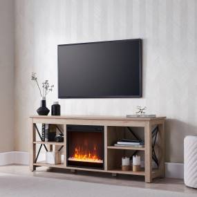 Sawyer Rectangular TV Stand with Crystal Fireplace for TV's up to 65" in White Oak - Hudson and Canal TV1489