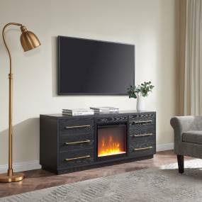 Greer Rectangular TV Stand with Crystal Fireplace for TV's up to 65" in Black Grain - Hudson and Canal TV1506