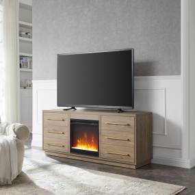 Greer Rectangular TV Stand with Crystal Fireplace for TV's up to 65" in Antiqued Gray Oak - Hudson and Canal TV1508