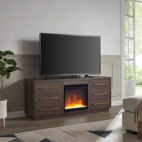 Greer Rectangular TV Stand with Crystal Fireplace for TV's up to 65" in Alder Brown - Hudson and Canal TV1510