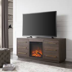 Greer Rectangular TV Stand with Log Fireplace for TV's up to 65" in Alder Brown - Hudson and Canal TV1511