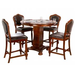 Sunset Trading Bellagio 5 Piece 42" Round Counter Height Dining, Chess and Poker Table Set With Reversible 3 in 1 Game Top In Distressed Cherry Brown Wood Includes Upholstered Stools with Nailheads - Sunset Trading CR-87148-TCB-5P