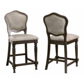 Vegas Upholstered Barstools with Backs Made From Distressed Gray Wood With Nailheads ( Set of 2 ) 