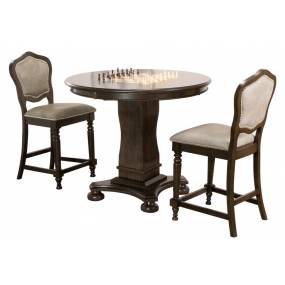 Sunset Trading Vegas 3 Piece 42" Round Counter Height Dining, Chess and Poker Table Set With Reversible 3 in 1 Game Top In Distressed Gray Wood Includes Upholstered Stools with Nailheads - Sunset Trading CR-87711-TCB-3P