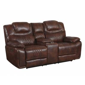 Sunset Trading Diamond Power Dual Reclining Loveseat With Center Console and Cup Holders In Brown Leather Gel - Sunset Trading SU-ZY5018A002-H246