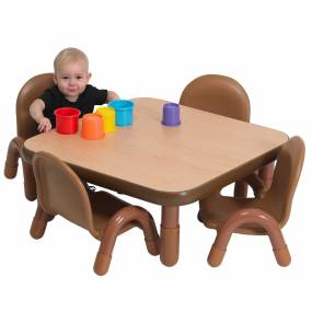 BaseLine Toddler 30" Square Table & Chair Set - Natural Wood - Children's Factory AB74112NW5