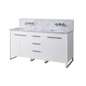 Luca Premium 72 in. Vanity in White with White Carrara Marble Top with white basins - J & J International 72D5-WWC-WM