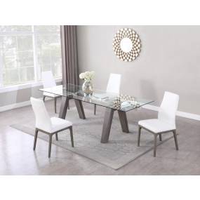 Esther Modern Dining Set with Extendable Glass Table & 2-Tone Chairs - Chintaly ESTHER-ROSARIO-GRY-5PC-WHT
