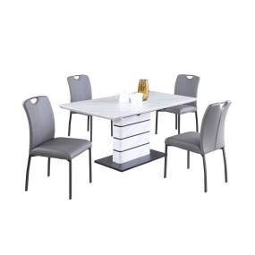 Kelly 5-Piece Dining Set with Extendable Marbleized Table, Art Deco Strip Base & 4 Handle Back Chairs - Chintaly KELLY-KENDRA-5PC
