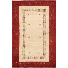 Gabbeh Collection Hand-Knotted Lamb's Wool Area Rug- 3' 4" X 5' 3"  - Pasargad Home 030227