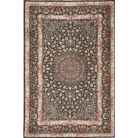 Pasargad Home Azerbaijan Collection Hand-Knotted Pure Silk Area Rug- 3' 2" X  4'10", Black - Pasargad Home 043507