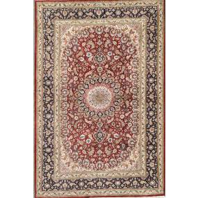 Pasargad Home Azerbaijan Collection Hand-Knotted Pure Silk Area Rug- 3' 3" X  4'11", Red - Pasargad Home 043508