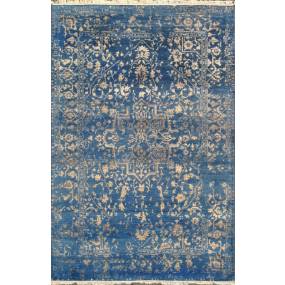 Pasargad Home Transitional Collection Hand Knotted Bsilk & Wool Area Rug, 4' 1" X 6' 2", Blue/Gold - Pasargad Home pdc-1826 4x6