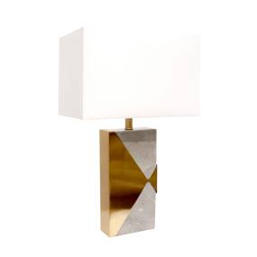 Pasargad Home Triumph Collection Grey Marble and Gold Metal Modern Table Lamp with E27 Bulb and White Shade- H26" x W16" x D10", On-Off Switch - Pasargad Home PMT-30198
