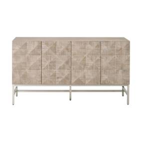 Atlas Media Sideboard in Natural Gray Acacia, Brushed Stainless Steel - Essentials For Living 6127.NG/BSTL
