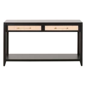 Holland 2-Drawer Console Table - Brushed Black Acacia, Natural Rattan - Essentials For Living
