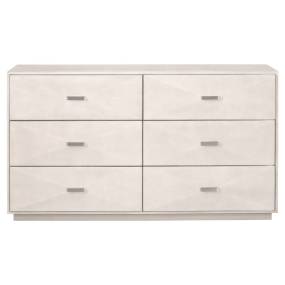 Wynn Shagreen 6-Drawer Double Dresser in White Shagreen, Brushed Stainless Steel - Essentials For Living 6158.WHT-SHG/BSTL