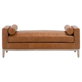 Keaton Upholstered Bench in Whiskey Brown Top Grain Leather, Natural Gray Oak - Essentials For Living 6700.WHBRN/NG