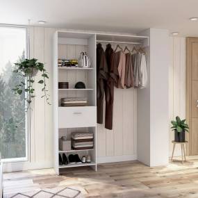 Hybrid Closet System, Five Open Shelves, One Drawer, Metal Rod FM Furniture FM6722CLB