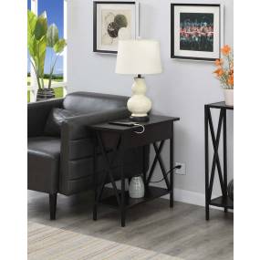 Tucson Flip Top End Table with Charging Station and Shelf in Espresso / Black Finish - Convenience Concepts 161859ESBL
