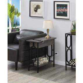 Omega Flip Top End Table w/ Charging Station in Weathered Gray / Black Finish - Convenience Concepts 166859WGYBL