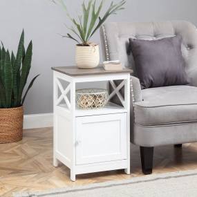 Oxford End Table w/ Cabinet in Driftwood / White Finish - Convenience Concepts 203066WDFTW