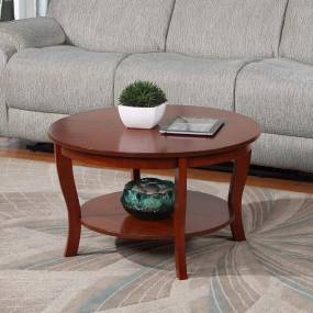 American Heritage Round Coffee Table with Shelf in Mahogany - Convenience Concepts 501482MG