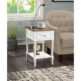 Country Oxford End Table w/ Charging Station in Driftwood Top/White Frame - Convenience Concepts 503145WDFTW
