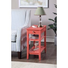 American Heritage Three Tier End Table w/ Drawer in Coral Finish - Convenience Concepts 7107159COR
