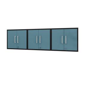 Eiffel Floating Garage Cabinet in Matte Black and Aqua Blue (Set of 3) - Manhattan Comfort 3-251BMC83