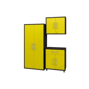 Eiffel 3-Piece Storage Garage Set in Matte Black and Yellow - Manhattan Comfort 3-255BMC84