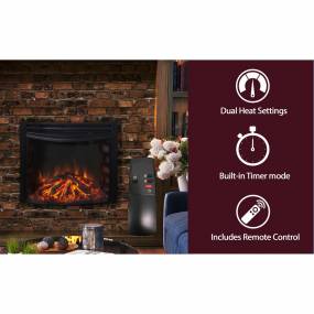 27-In. Freestanding 5116 BTU Electric Curved Fireplace Heater Insert with Remote Control - Cambridge CAM25CINS-1BLK