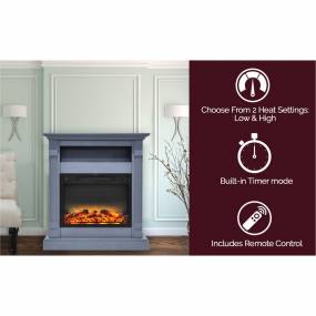 Sienna 34 In. Electric Fireplace w/ Enhanced Log Display and Slate Blue Mantel - Cambridge CAM3437-1SBLLG2