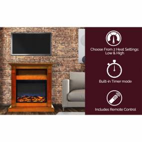 Sienna 34 In. Electric Fireplace w/ Multi-Color LED Insert and Teak Mantel - Cambridge CAM3437-1TEKLED