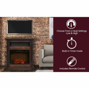 Sienna 34 In. Electric Fireplace w/ 1500W Log Insert and Walnut Mantel - Cambridge CAM3437-1WAL