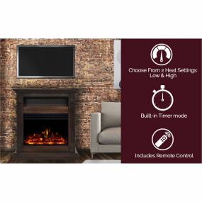 Sienna 34-In. Electric Fireplace Heater with Walnut Mantel, Enhanced Log Display, Multi-Color Flames, and Remote Control - Cambridge CAM3437-1WALLG3