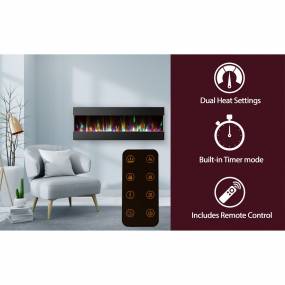 60 In. Recessed Wall Mounted Electric Fireplace with Crystal and LED Color Changing Display, Black - Cambridge CAM60RECWMEF-1BLK